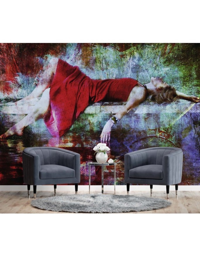 Inspirational wall mural - Woman in red dress abstract | FEEBY
