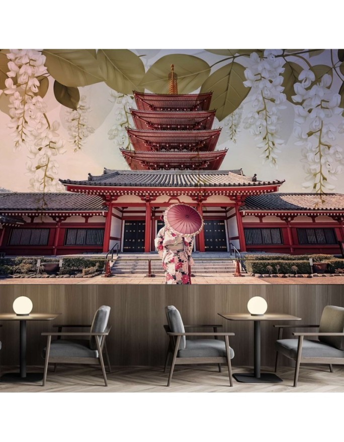 Inspirational wall mural - Geisha and Senso Ji temple in Tokyo | FEEBY