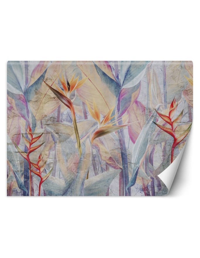 Wallpaper - Pastel coloured leaves on an imitation concrete background | FEEBY