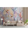 Wallpaper - Pastel coloured leaves on an imitation concrete background | FEEBY