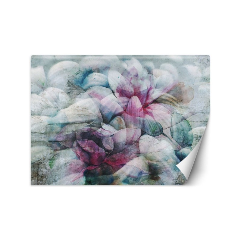 Wallpaper - Pastel leaves abstract watercolour concrete | FEEBY