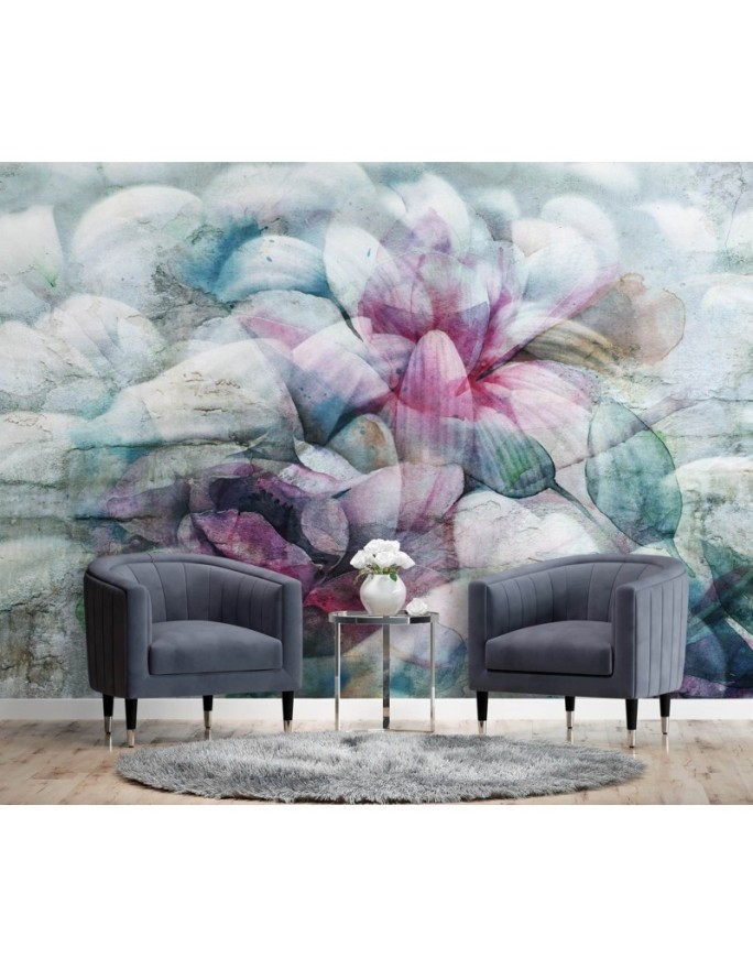 Wallpaper - Pastel leaves abstract watercolour concrete | FEEBY