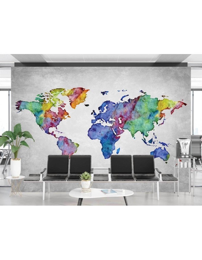 Wallpaper - Coloured world map in watercolour | FEEBY