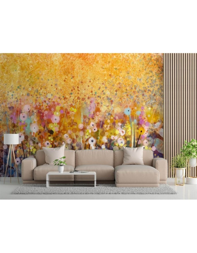 Living room Wallpaper - Meadow flowers colourful abstract | FEEBY