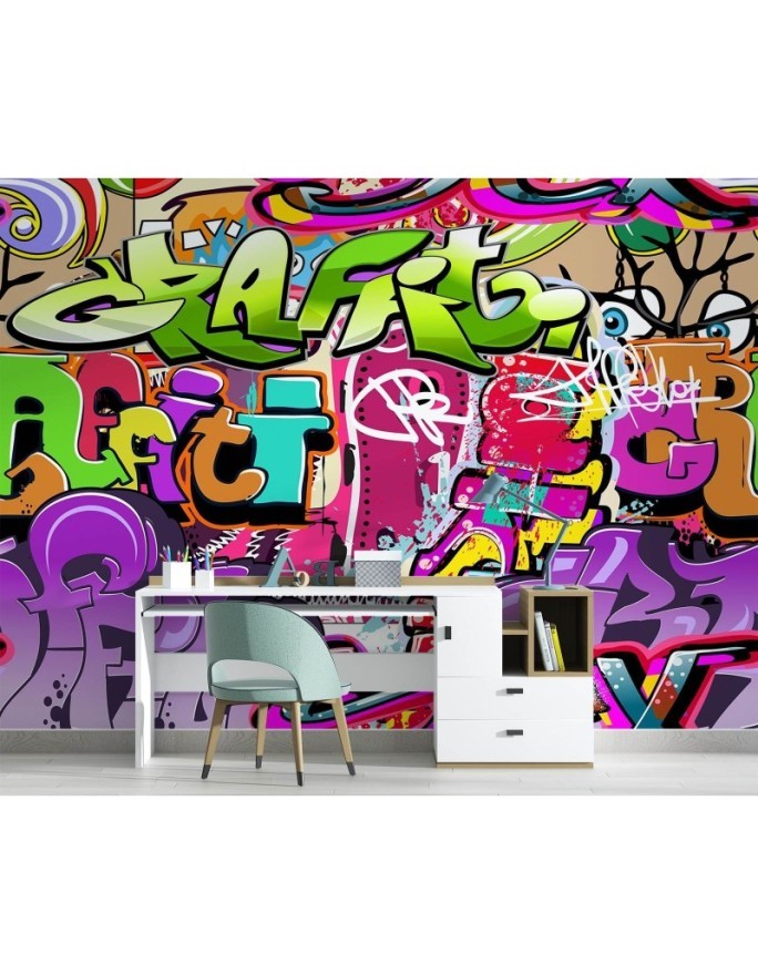 Wall mural - Graffiti art in neon colours street art | FEEBY