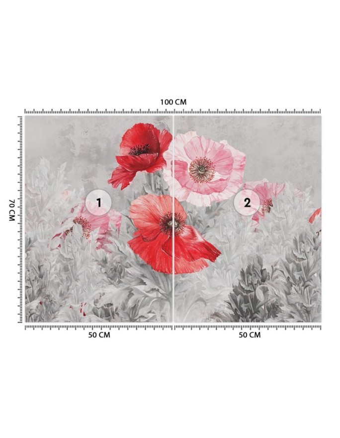 Unique wall murals - Red watercolour poppies | FEEBY