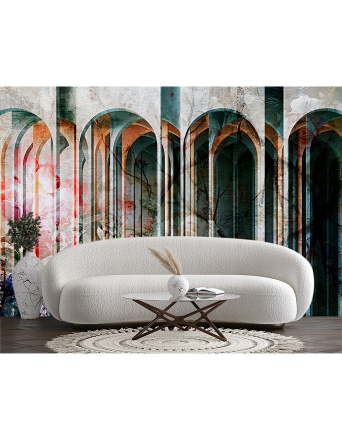 Exclusive wall mural - Columns Coloured Flowers | FEEBY