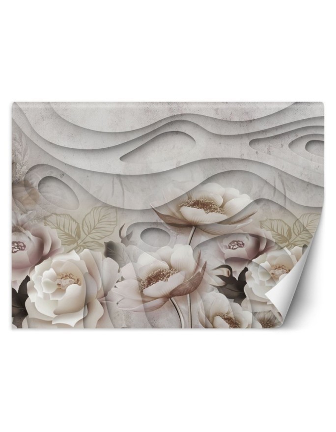 Depth effect wall murals - Flowers concrete abstract 3D | FEEBY