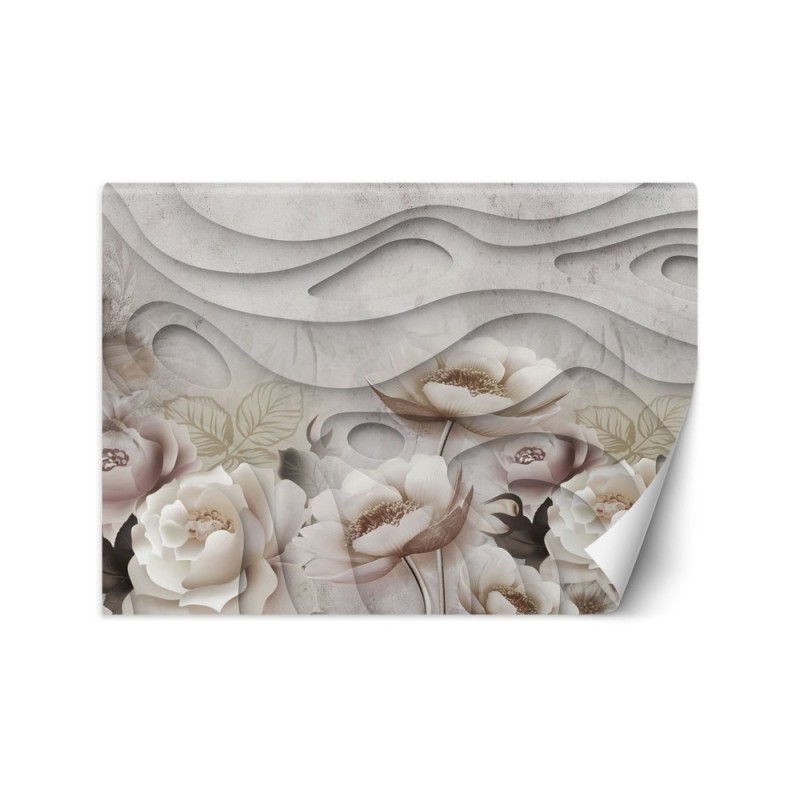 Depth effect wall murals - Flowers concrete abstract 3D | FEEBY