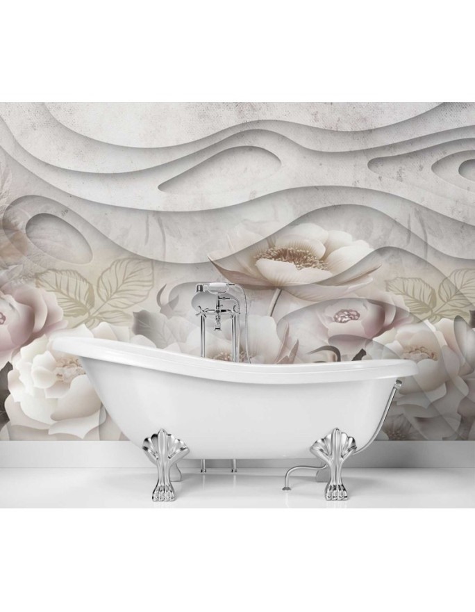 Depth effect wall murals - Flowers concrete abstract 3D | FEEBY