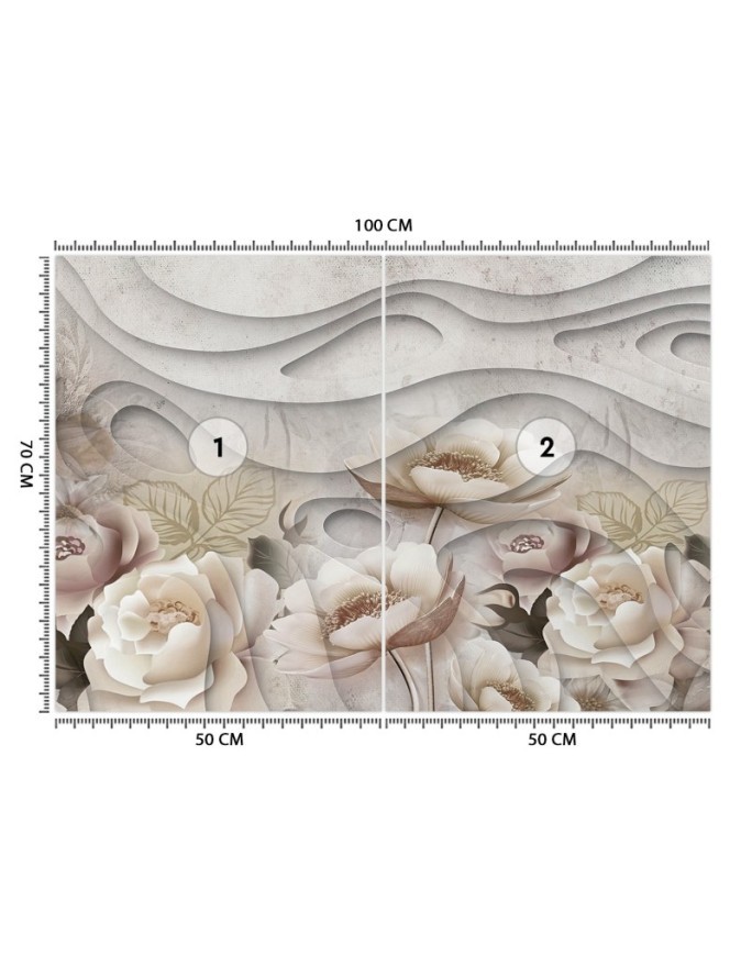 Depth effect wall murals - Flowers concrete abstract 3D | FEEBY