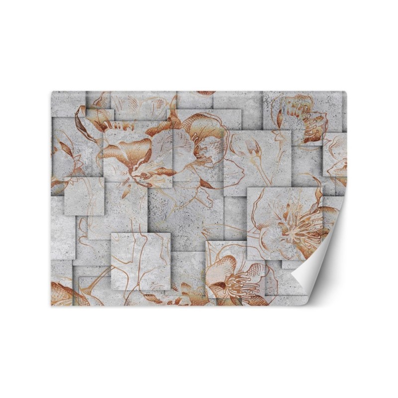 Inspirational wall mural - Flowers on concrete background | FEEBY