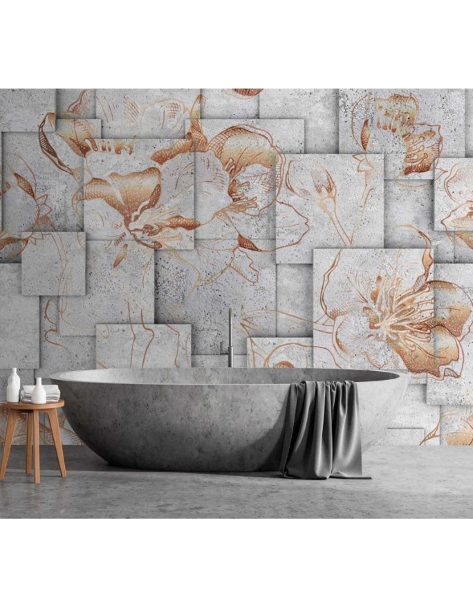 Inspirational wall mural - Flowers on concrete background | FEEBY