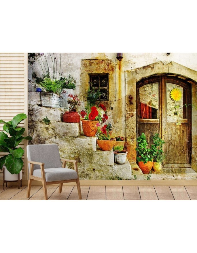 Modern wall murals - Flowers on stairs Tuscany | FEEBY