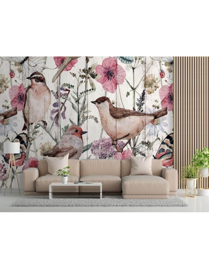 The most fashionable wall murals - Birds and butterflies in a meadow | FEEBY