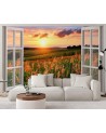 The most fashionable wall murals - Window overlooking a meadow sunset | FEEBY