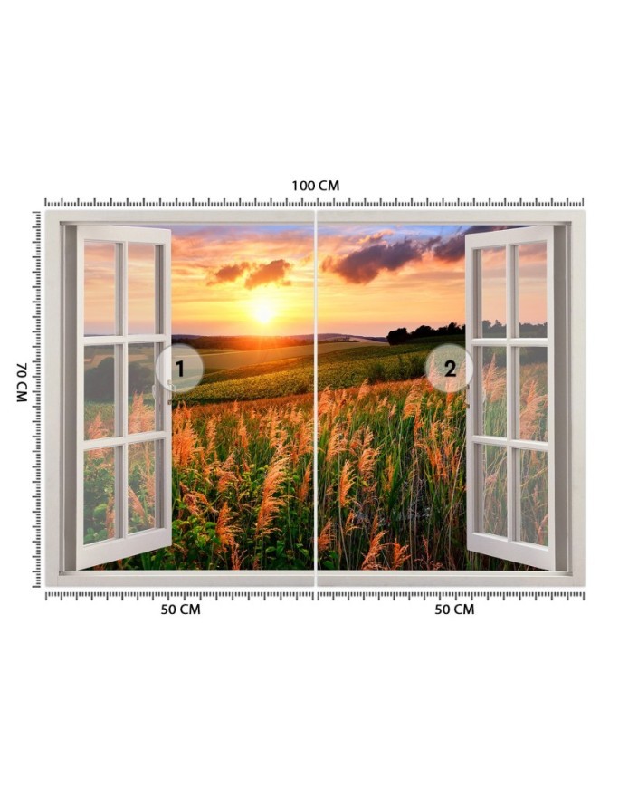 The most fashionable wall murals - Window overlooking a meadow sunset | FEEBY