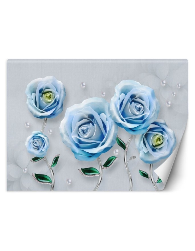 Depth effect wall mural - Blue roses 3D | FEEBY