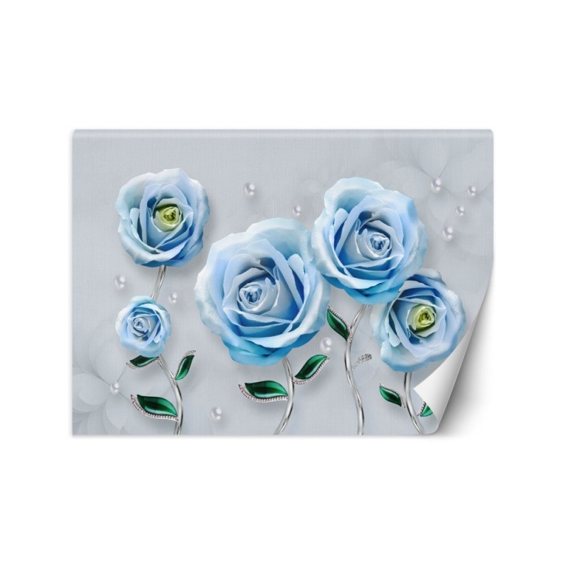 Depth effect wall mural - Blue roses 3D | FEEBY