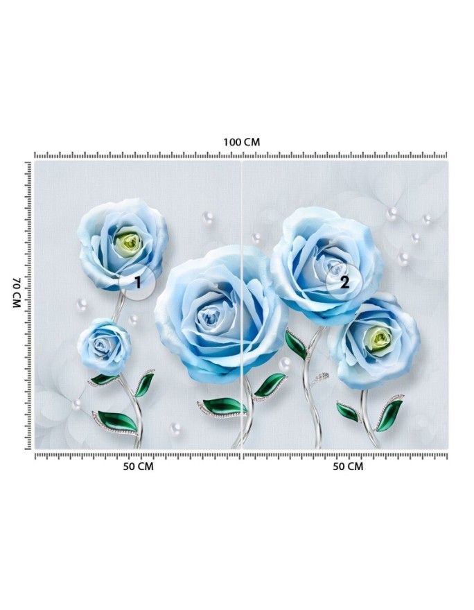 Depth effect wall mural - Blue roses 3D | FEEBY