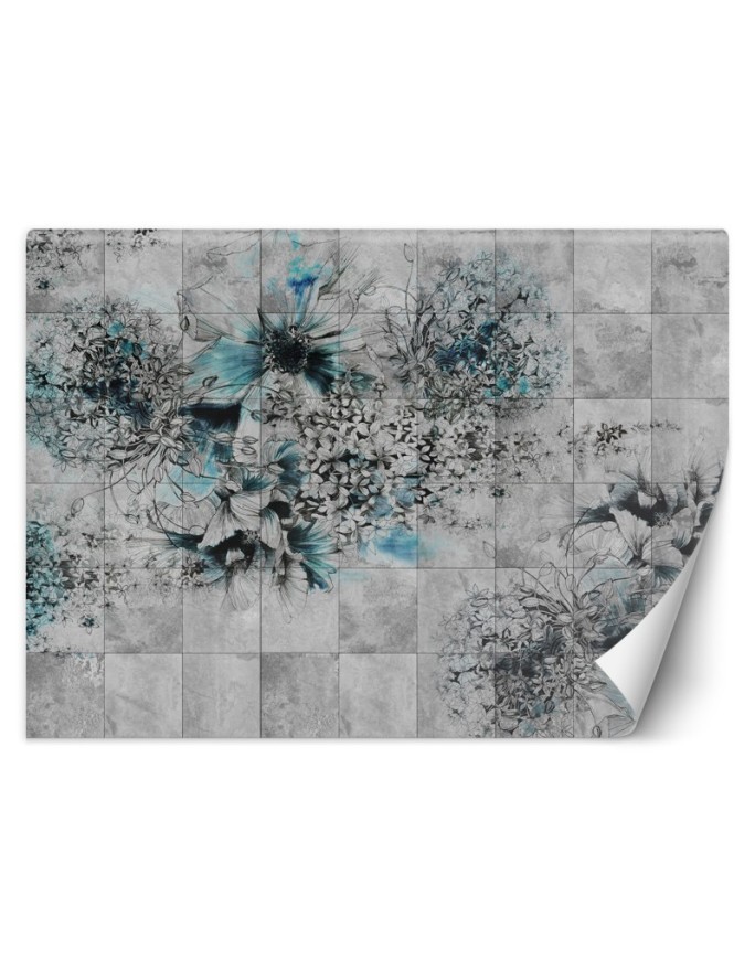 Exclusive wall mural - Watercolour flowers on grey background | FEEBY
