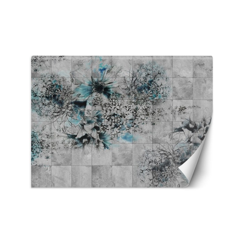 Exclusive wall mural - Watercolour flowers on grey background | FEEBY