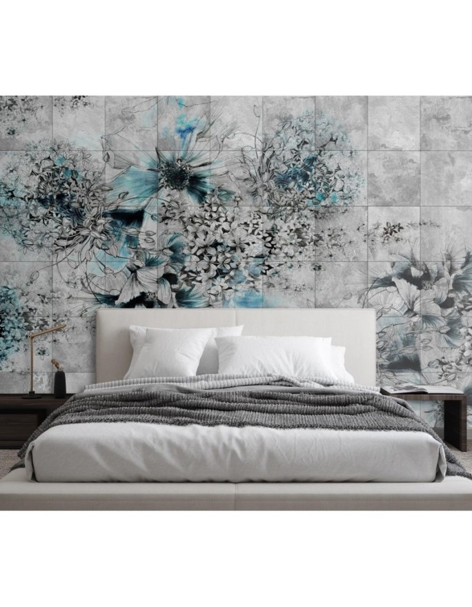 Exclusive wall mural - Watercolour flowers on grey background | FEEBY