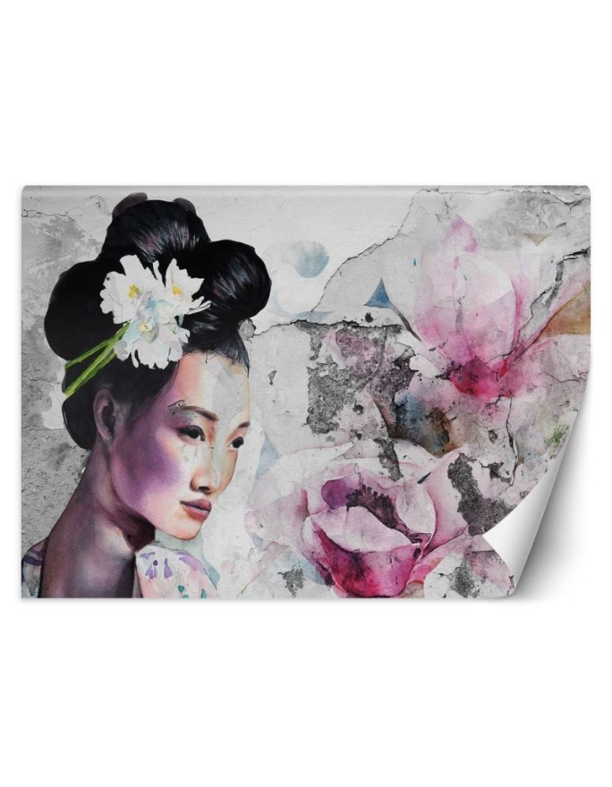 Stylish wall murals - Portrait of a geisha on an old wall | FEEBY