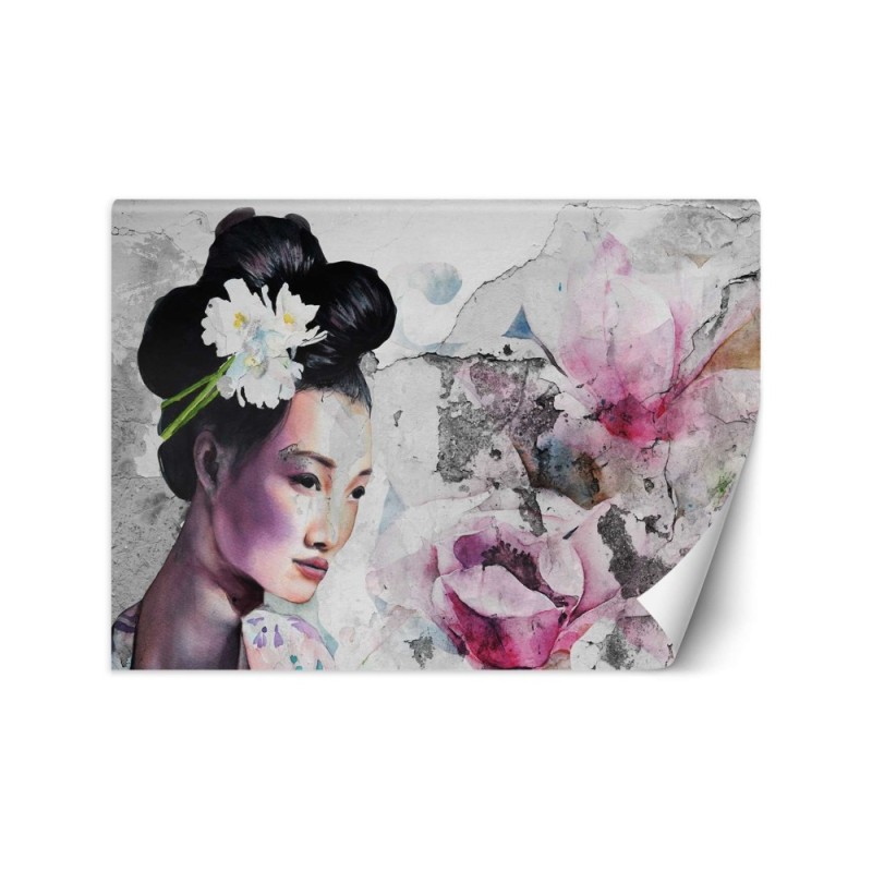 Stylish wall murals - Portrait of a geisha on an old wall | FEEBY