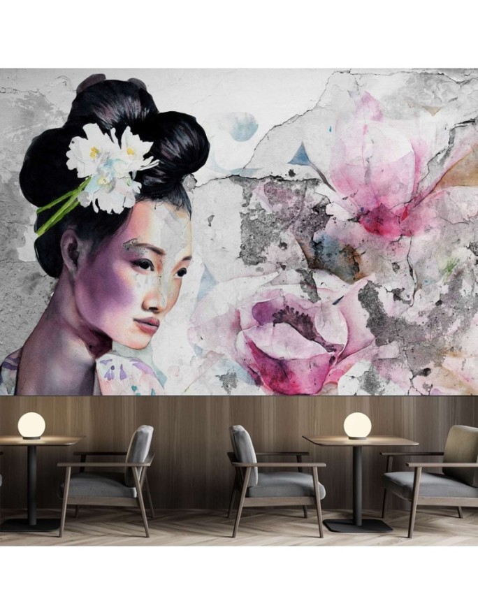 Stylish wall murals - Portrait of a geisha on an old wall | FEEBY