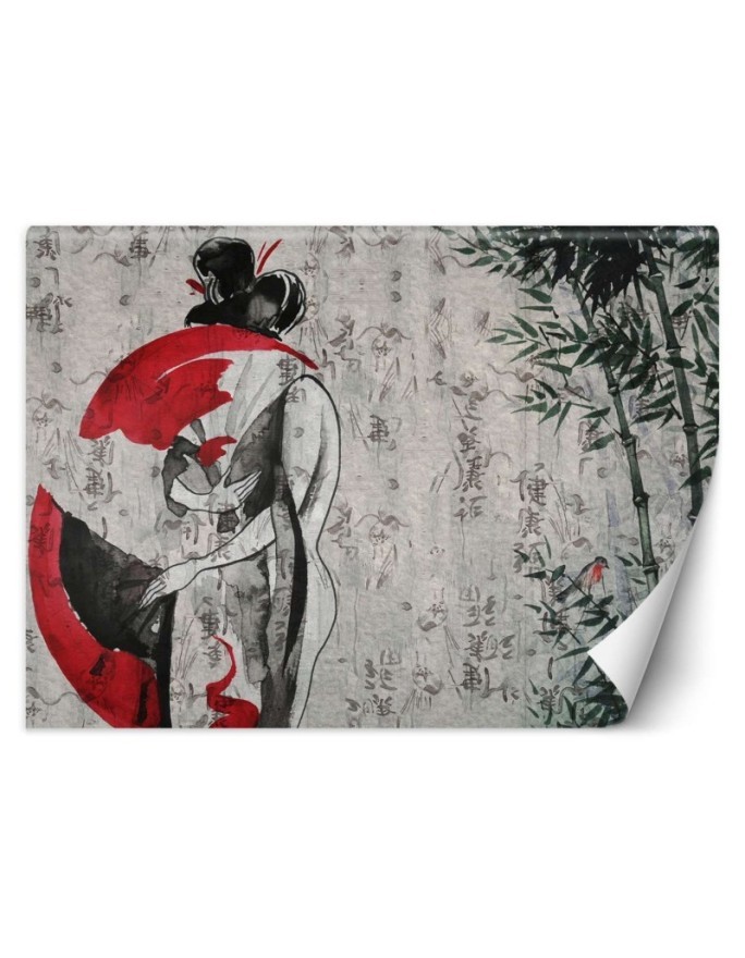 Original wall murals - Japanese geisha with fan abstract | FEEBY