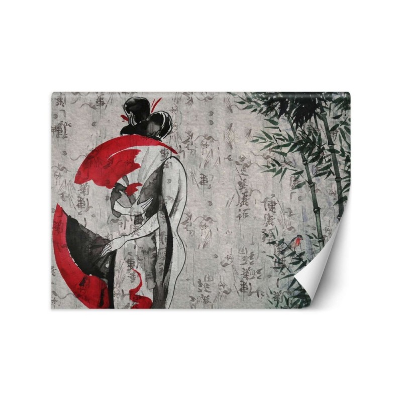 Original wall murals - Japanese geisha with fan abstract | FEEBY
