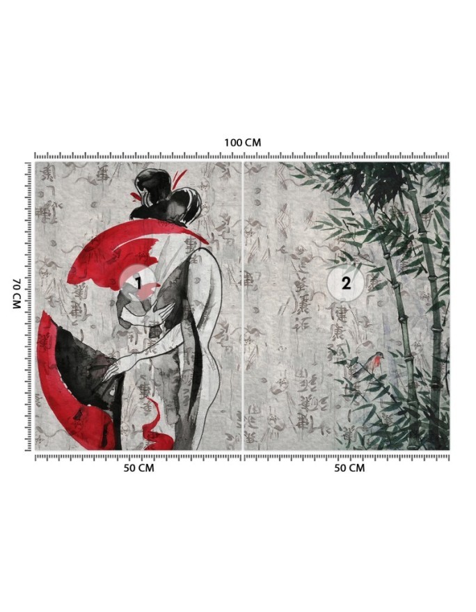 Original wall murals - Japanese geisha with fan abstract | FEEBY
