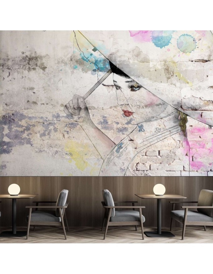 Wall mural - Geisha parosol old wall | FEEBY