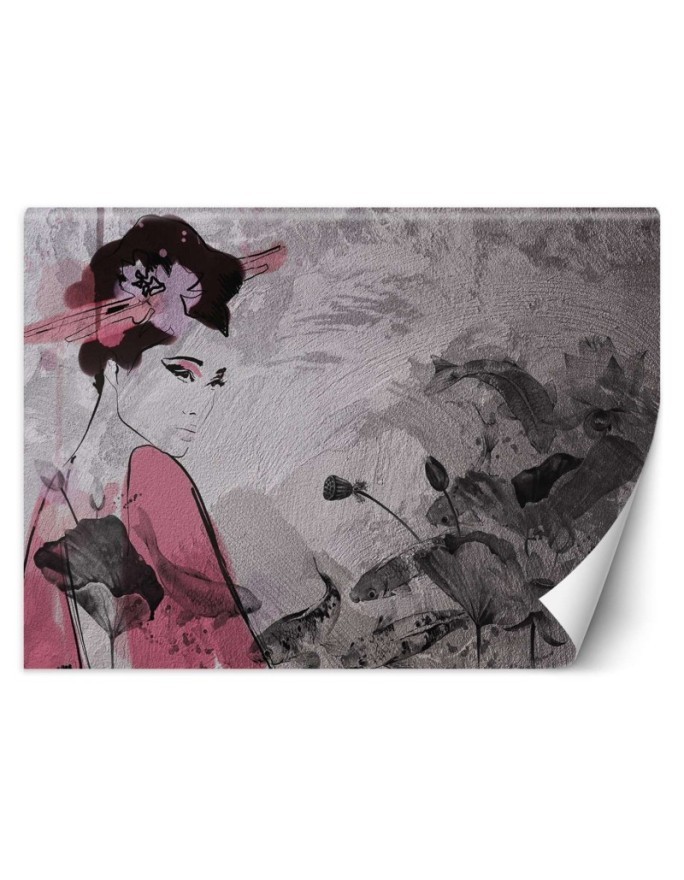 Stylish wall mural - Geisha portrait on concrete wall | FEEBY
