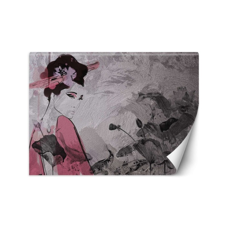 Stylish wall mural - Geisha portrait on concrete wall | FEEBY