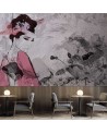 Stylish wall mural - Geisha portrait on concrete wall | FEEBY