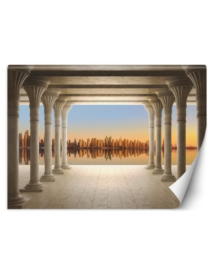 Depth effect wall mural - Columns with city view | FEEBY