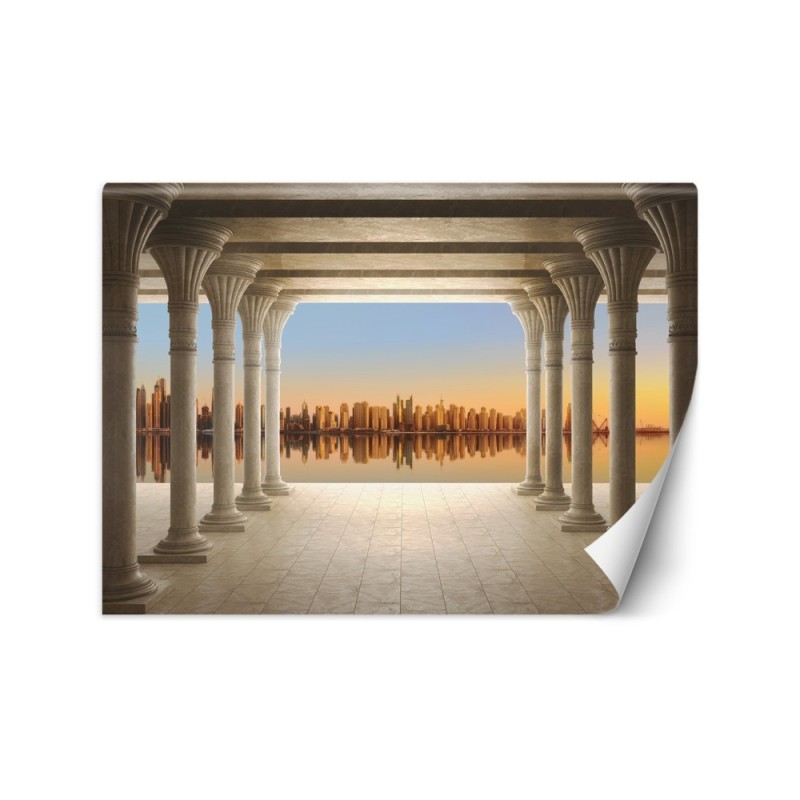 Depth effect wall mural - Columns with city view | FEEBY