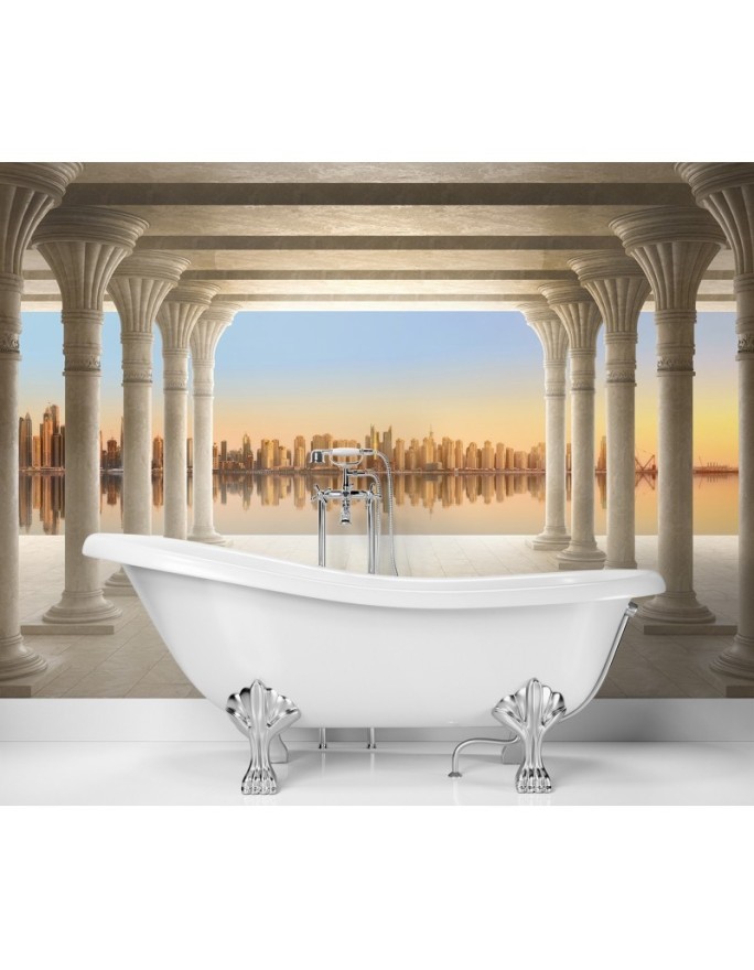 Depth effect wall mural - Columns with city view | FEEBY