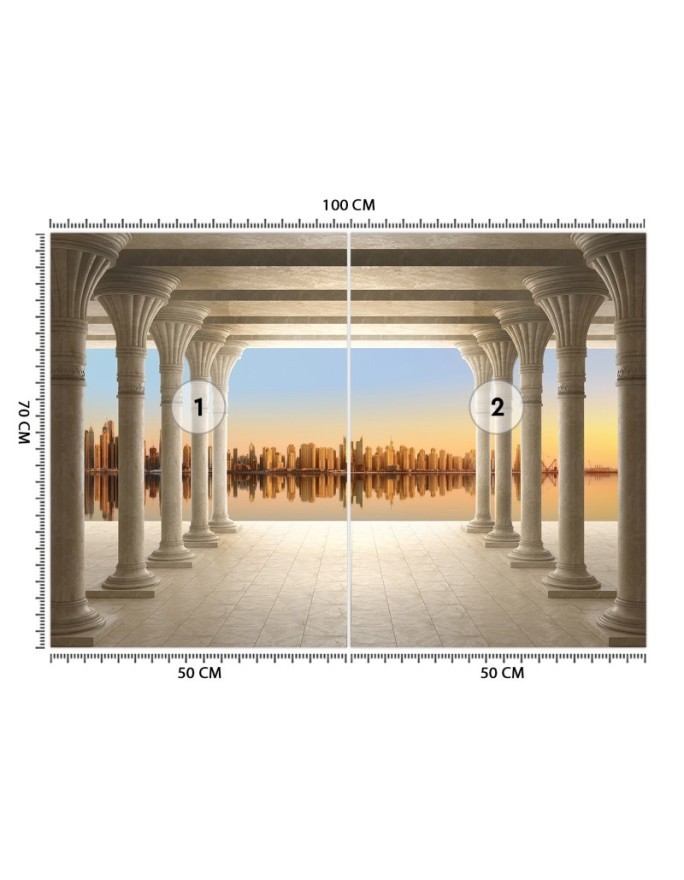 Depth effect wall mural - Columns with city view | FEEBY