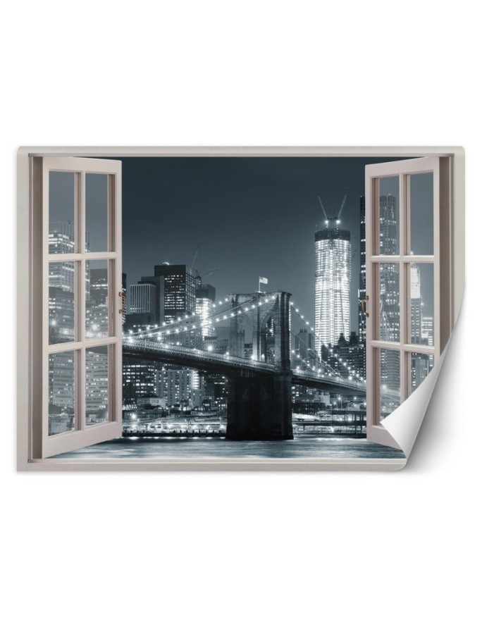 Fashionable wall murals - New York City window Brooklyn Bridge black | FEEBY