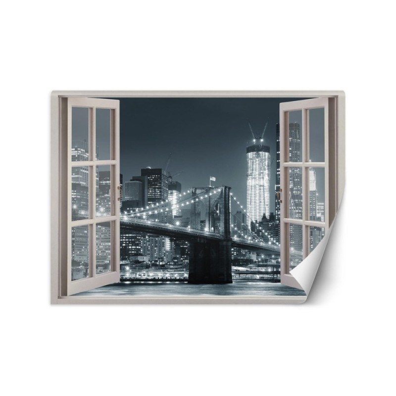 Fashionable wall murals - New York City window Brooklyn Bridge black | FEEBY