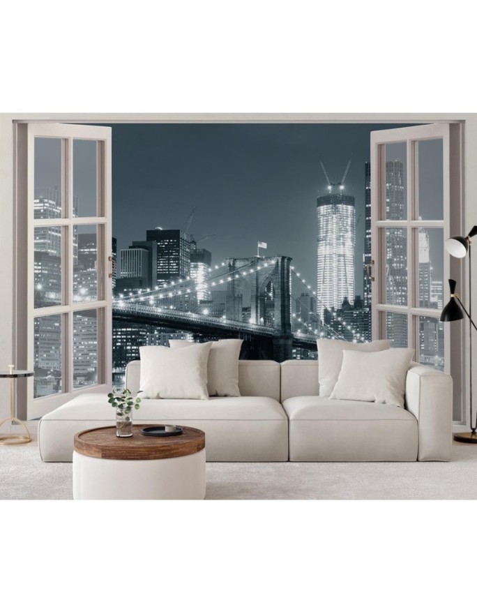 Fashionable wall murals - New York City window Brooklyn Bridge black | FEEBY
