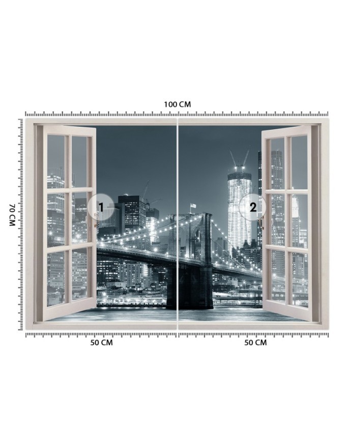 Fashionable wall murals - New York City window Brooklyn Bridge black | FEEBY