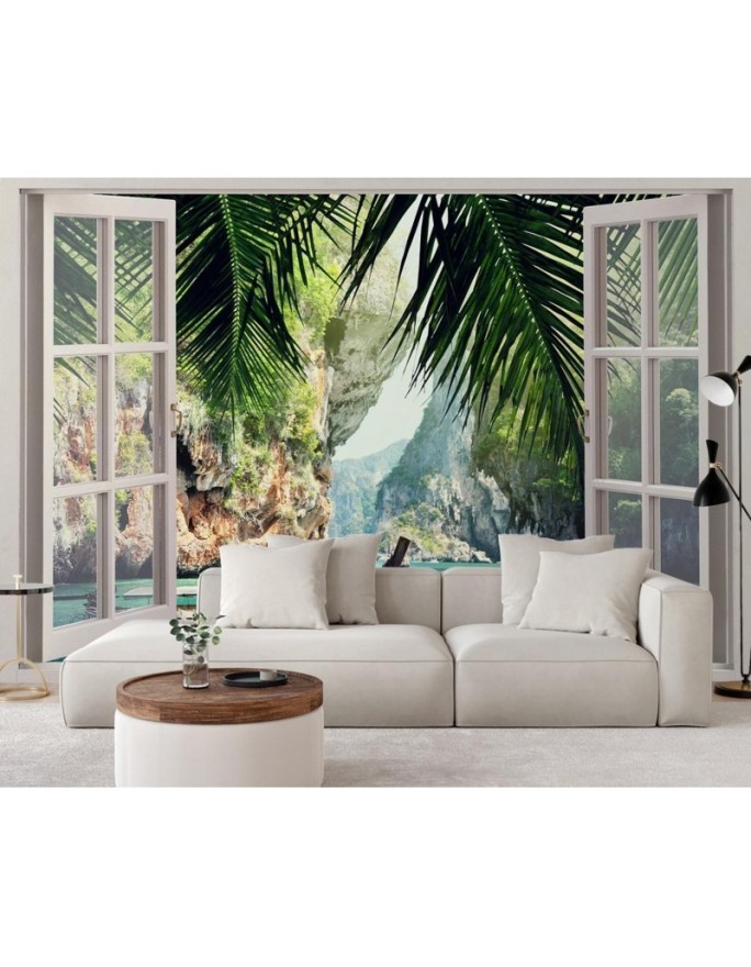 Most fashionable Wallpapers - Window view tropical beach palm trees | FEEBY