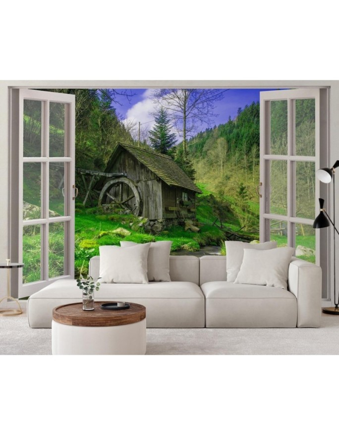 The most fashionable Wallpapers - View from the window cottage mountain stream | FEEBY