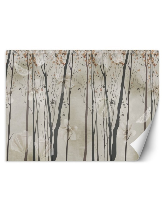 Designer Wallpapers - Trees flowers butterflies | FEEBY