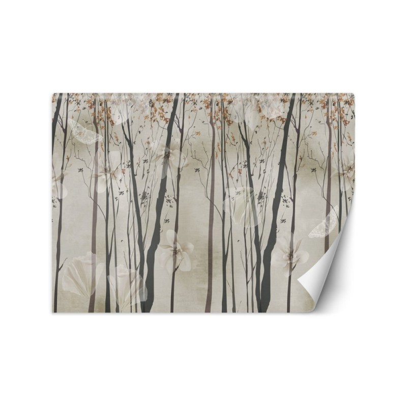 Designer Wallpapers - Trees flowers butterflies | FEEBY