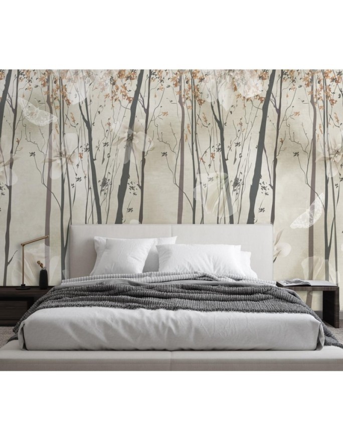 Designer Wallpapers - Trees flowers butterflies | FEEBY